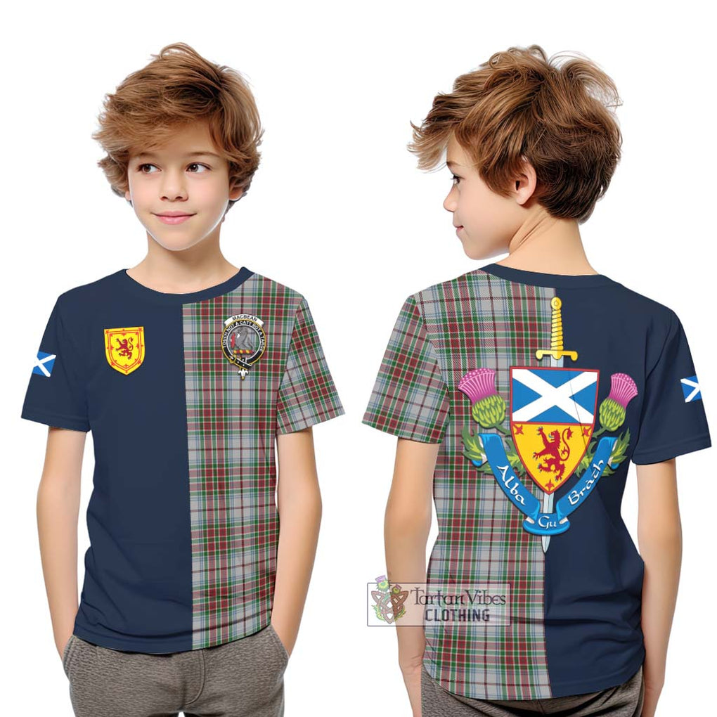 MacBean Dress Tartan Kid T-Shirt Alba with Scottish Lion Royal Arm Half Style Youth XL Size14 - Tartan Vibes Clothing