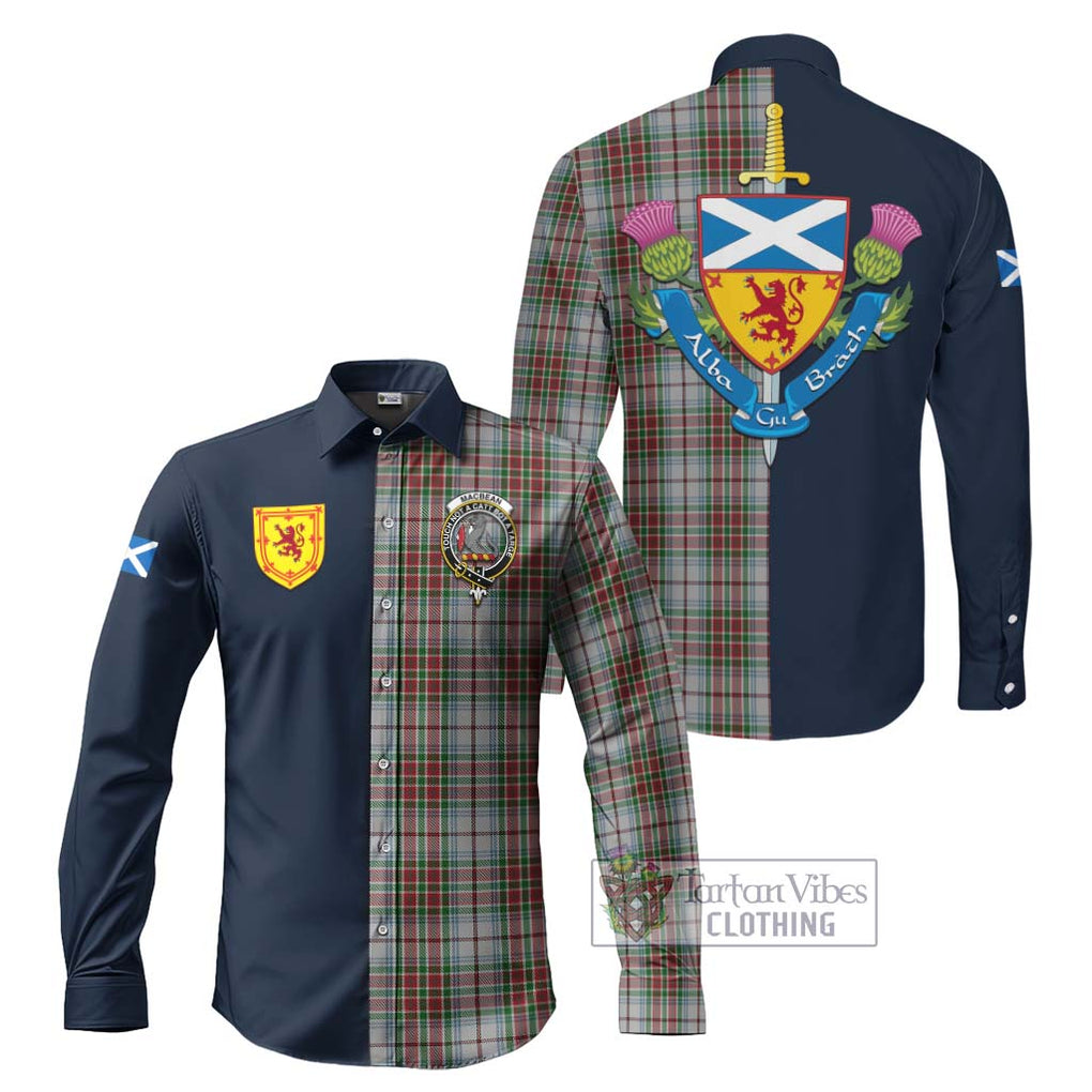 Tartan Vibes Clothing MacBean Dress Tartan Long Sleeve Button Shirt with Scottish Lion Royal Arm Half Style