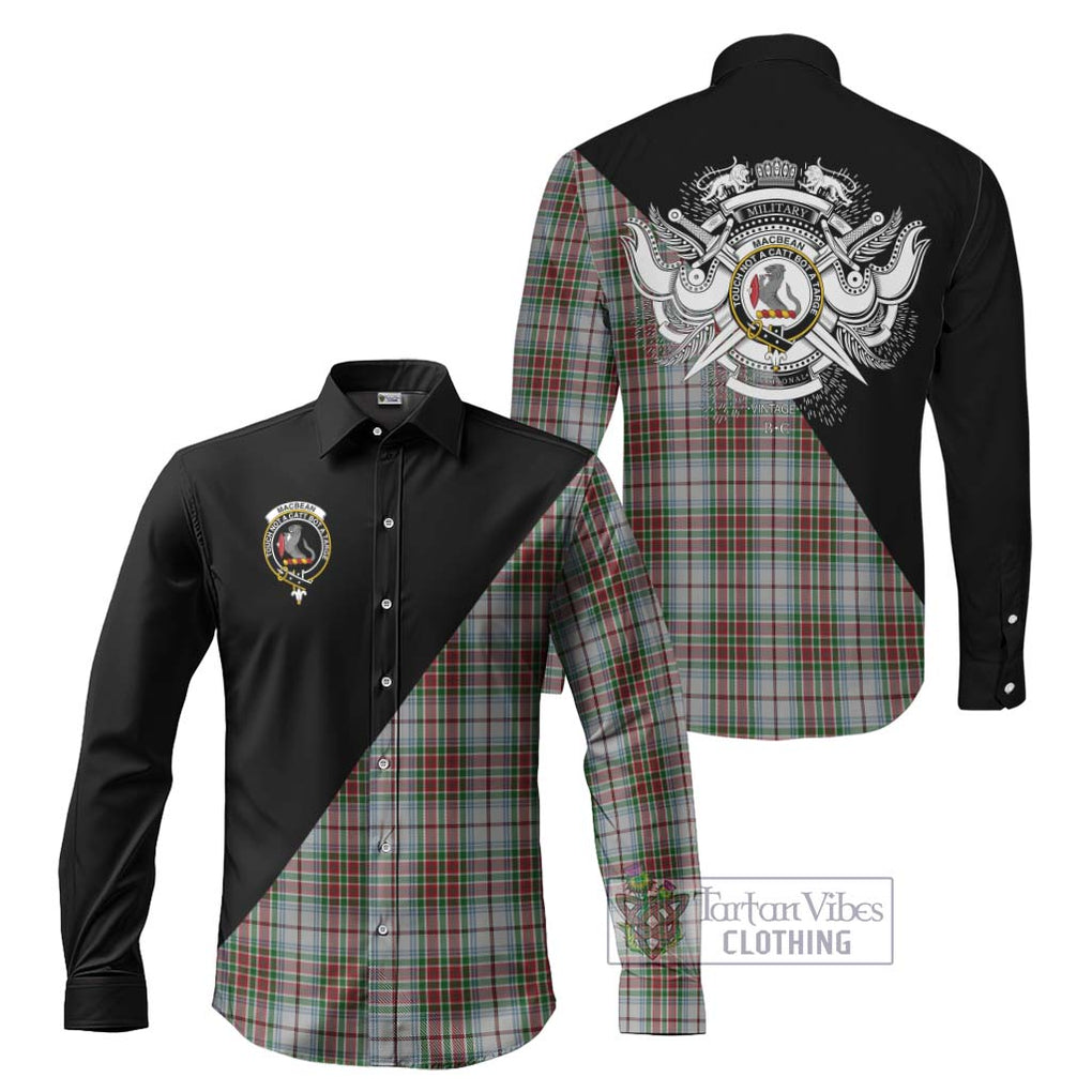 MacBean Dress Tartan Long Sleeve Button Shirt with Family Crest and Military Logo Style Men's Shirt S - Tartanvibesclothing Shop