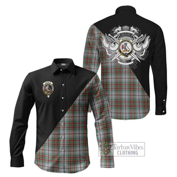 MacBean Dress Tartan Long Sleeve Button Shirt with Family Crest and Military Logo Style Men's Shirt S - Tartanvibesclothing Shop