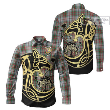 MacBean Dress Tartan Long Sleeve Button Shirt with Family Crest Celtic Wolf Style Men's Shirt S - Tartan Vibes Clothing