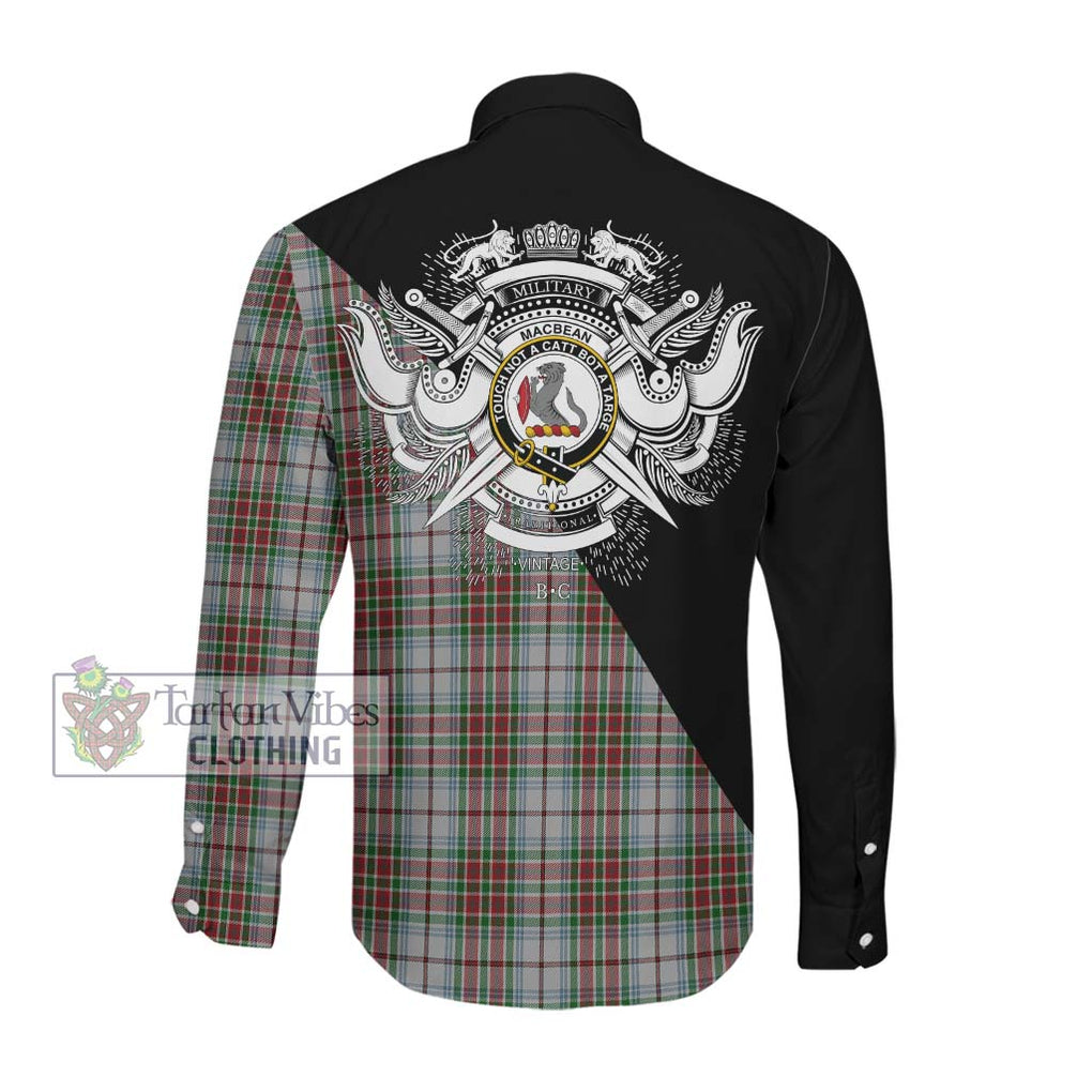 MacBean Dress Tartan Long Sleeve Button Shirt with Family Crest and Military Logo Style Men's Shirt - Tartanvibesclothing Shop
