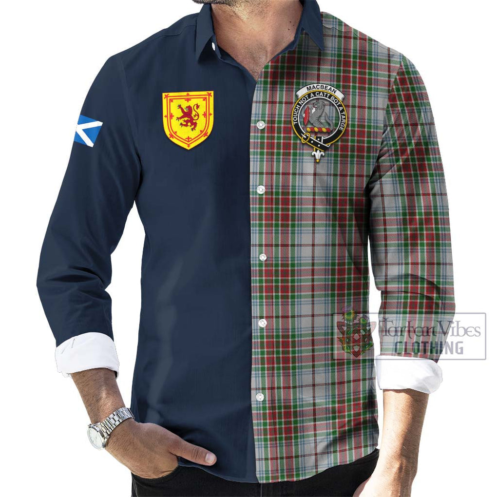 Tartan Vibes Clothing MacBean Dress Tartan Long Sleeve Button Shirt with Scottish Lion Royal Arm Half Style