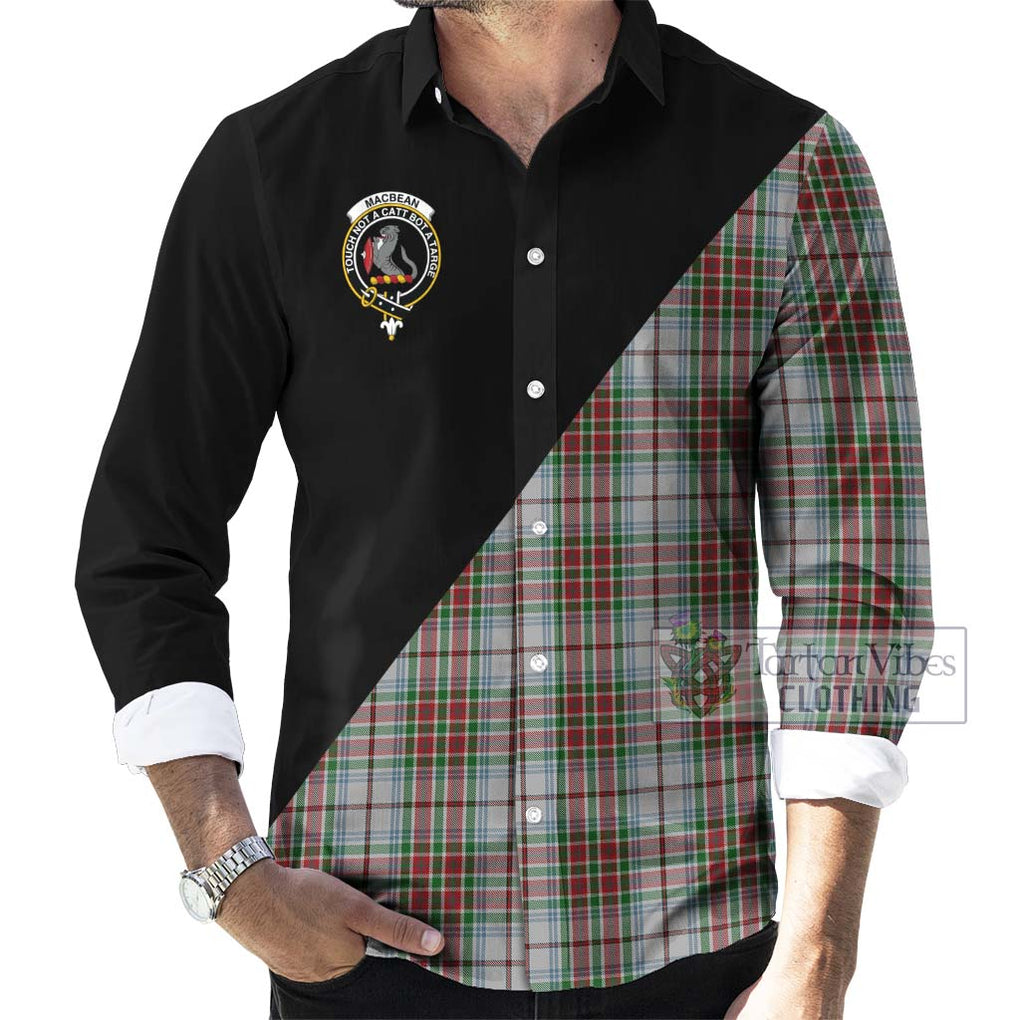 MacBean Dress Tartan Long Sleeve Button Shirt with Family Crest and Military Logo Style - Tartanvibesclothing Shop