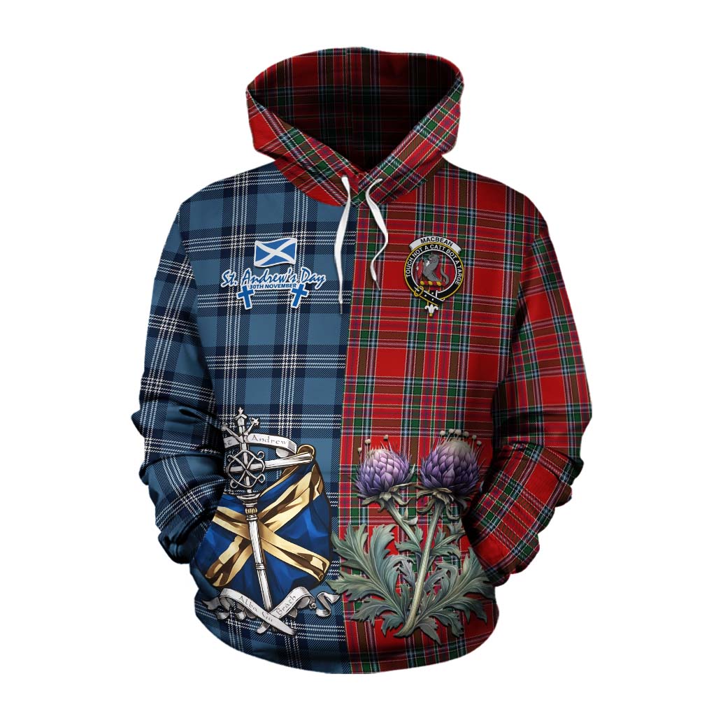 MacBean (MacBain) Tartan Cotton Hoodie Happy St. Andrew's Day Half Tartan Style Pullover Hoodie XS - Tartan Vibes Clothing