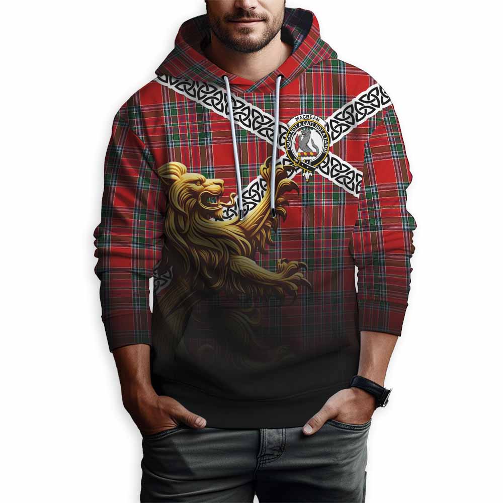 MacBean (MacBain) Crest Tartan Hoodie with Golden Lion Emblem Celtic Style Pullover Hoodie - Tartan Vibes Clothing