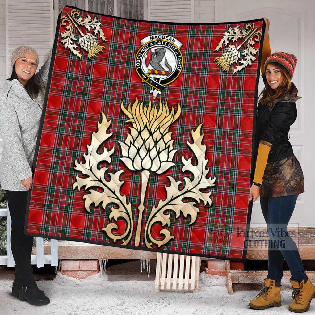 Tartan Vibes Clothing MacBean (MacBain) Tartan Quilt with Family Crest and Golden Thistle Style