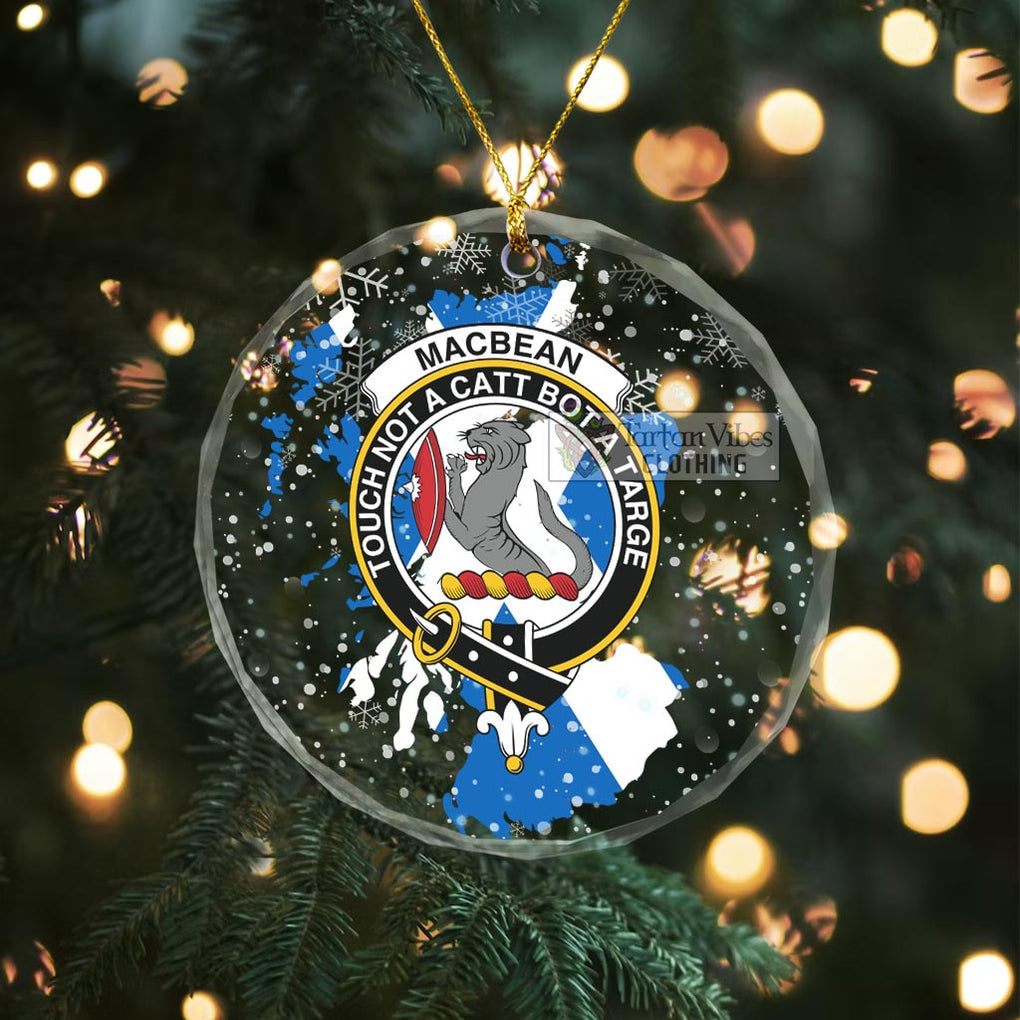 MacBean (MacBain) Clan Crest Christmas Glass Ornament with Scotland Map Transparent Glass Circle - 2D-tartanvibesclothing
