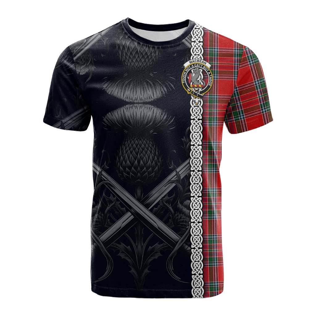 MacBean (MacBain) Tartan Cotton T-shirt with Family Crest Cross Sword Thistle Celtic Vibes Kid's Shirt - Tartan Vibes Clothing