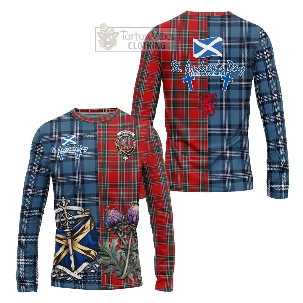 MacBean (MacBain) Tartan Long Sleeve T-Shirt Happy St. Andrew's Day Half Tartan Style Unisex - Tartan Vibes Clothing