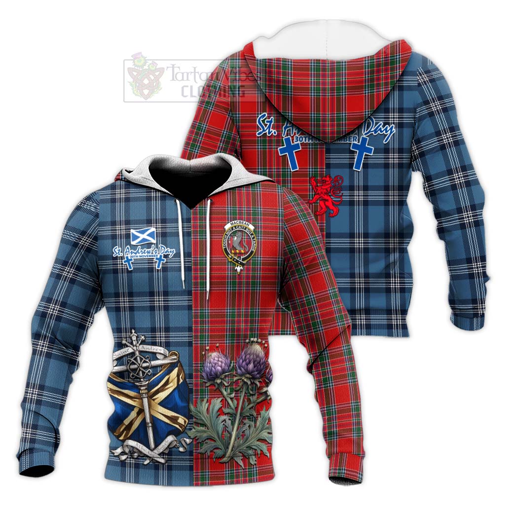 MacBean (MacBain) Tartan Knitted Hoodie Happy St. Andrew's Day Half Tartan Style Unisex Knitted Pullover Hoodie - Tartan Vibes Clothing