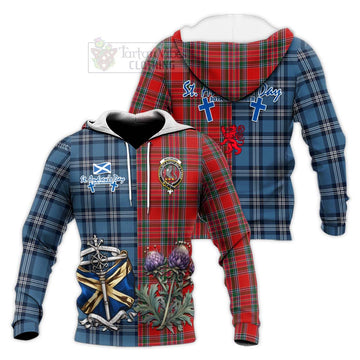 MacBean (MacBain) Tartan Knitted Hoodie Happy St. Andrew's Day Half Tartan Style Unisex Knitted Pullover Hoodie - Tartan Vibes Clothing