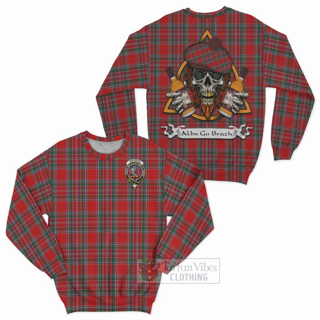 MacBean (MacBain) Tartan Sweatshirt with Family Crest and Bearded Skull Holding Bottles of Whiskey Unisex - Tartan Vibes Clothing