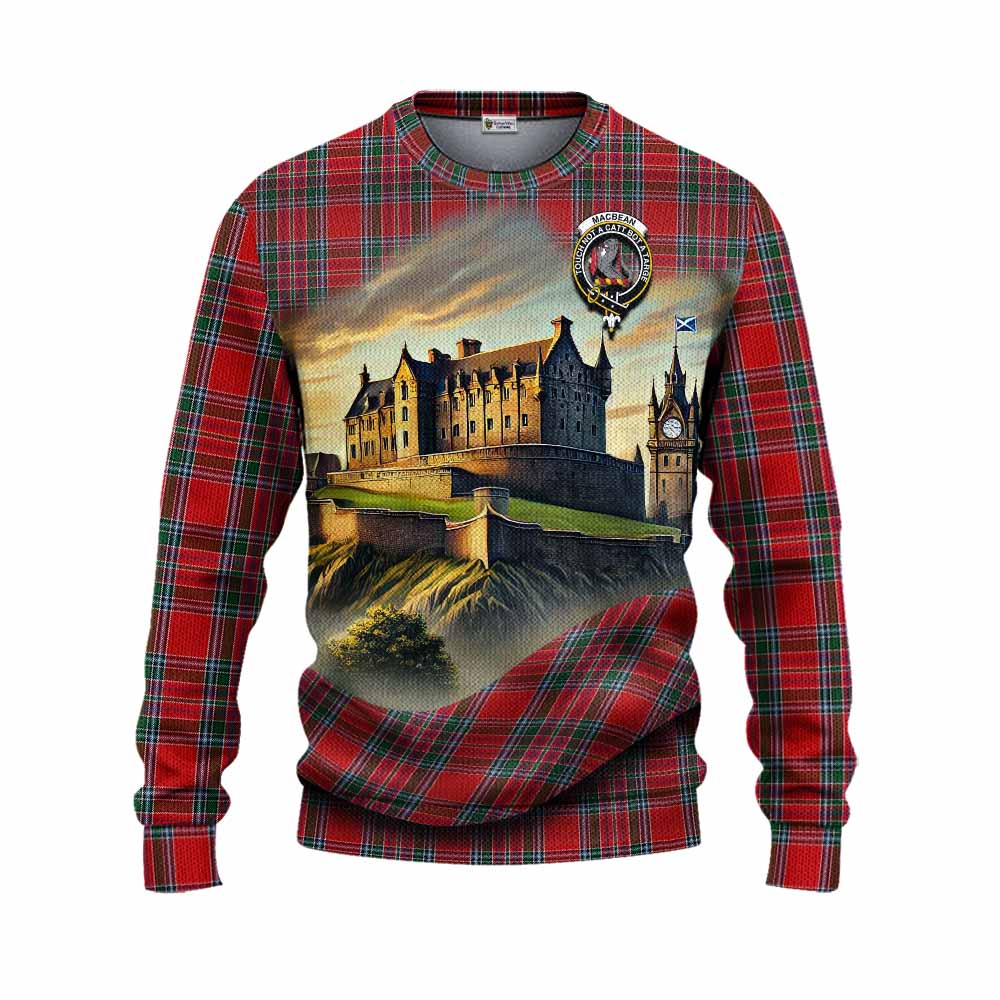 MacBean (MacBain) Tartan Family Crest Knitted Sweater with Scottish Ancient Castle Style Unisex - Tartan Vibes Clothing