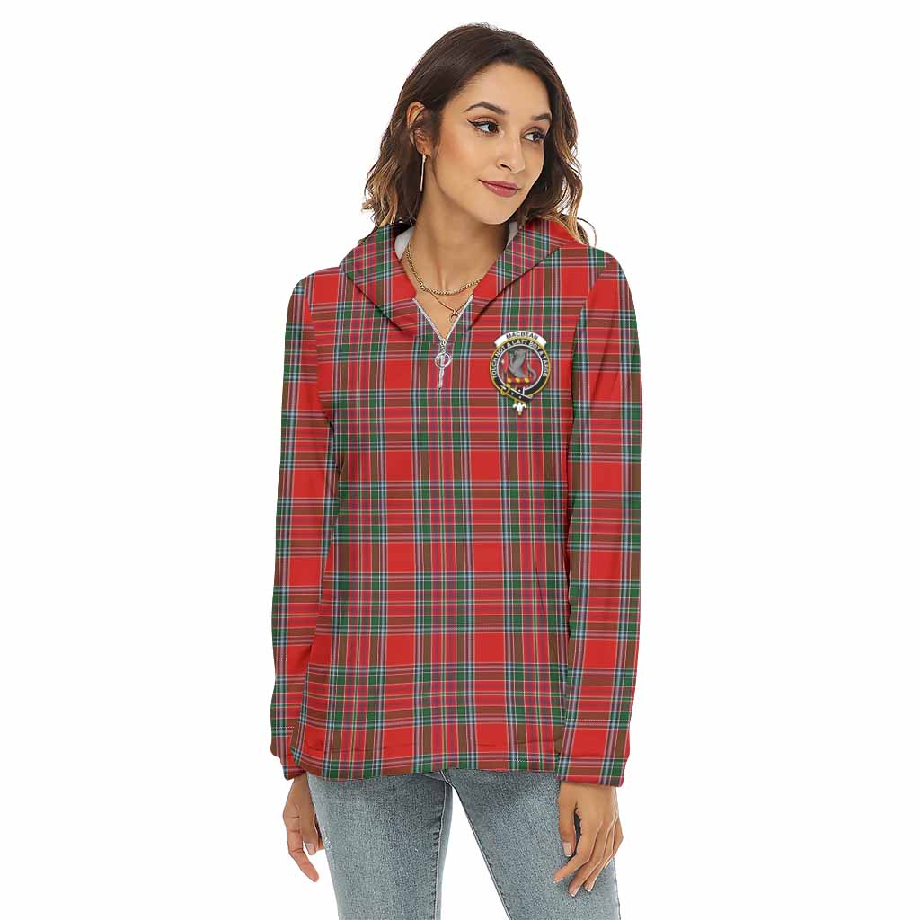 MacBean (MacBain) Tartan Women's Borg Fleece Hoodie with Half Zip with Family Crest Female - Tartan Vibes Clothing