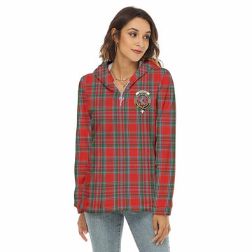 MacBean (MacBain) Tartan Women's Borg Fleece Hoodie with Half Zip with Family Crest Female - Tartan Vibes Clothing