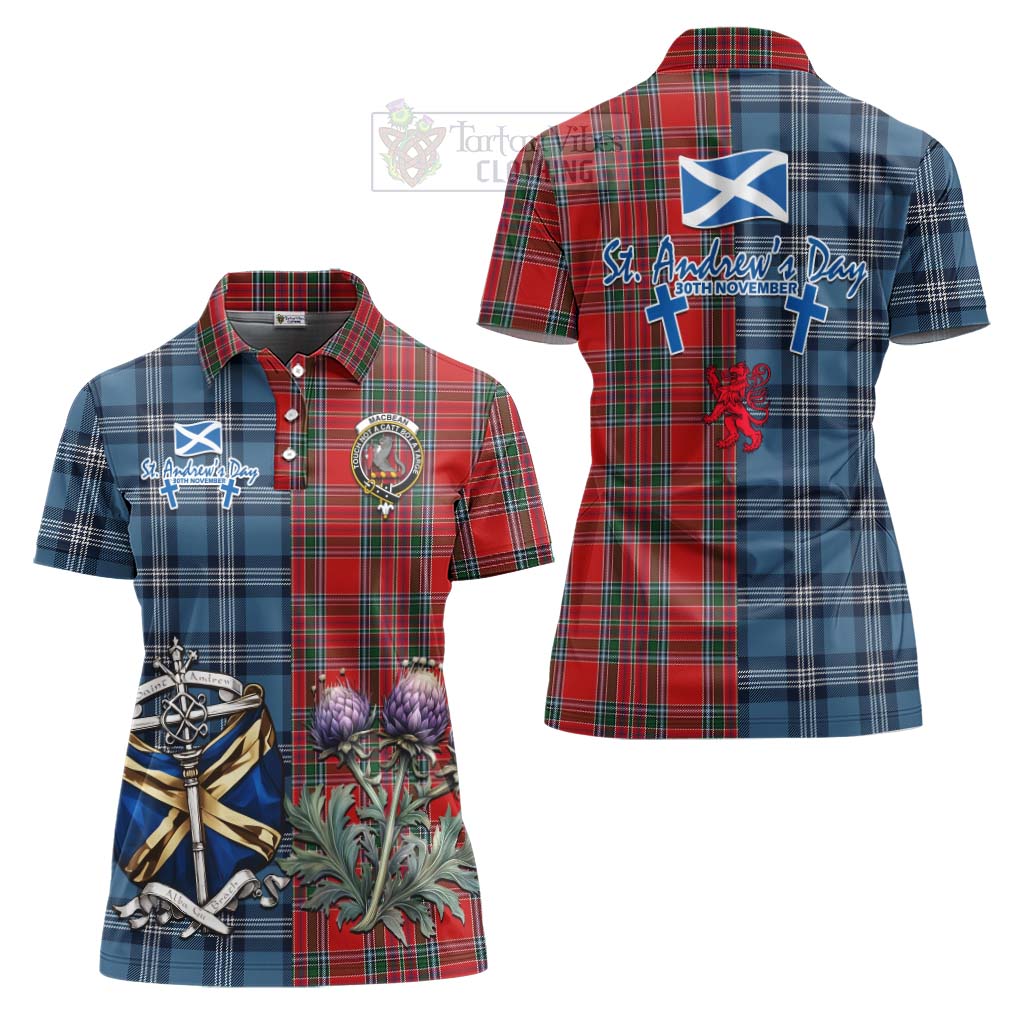 MacBean (MacBain) Tartan Women's Polo Shirt Happy St. Andrew's Day Half Tartan Style Women - Tartan Vibes Clothing