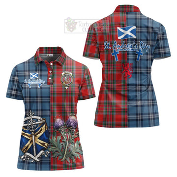 MacBean (MacBain) Tartan Women's Polo Shirt Happy St. Andrew's Day Half Tartan Style Women - Tartan Vibes Clothing