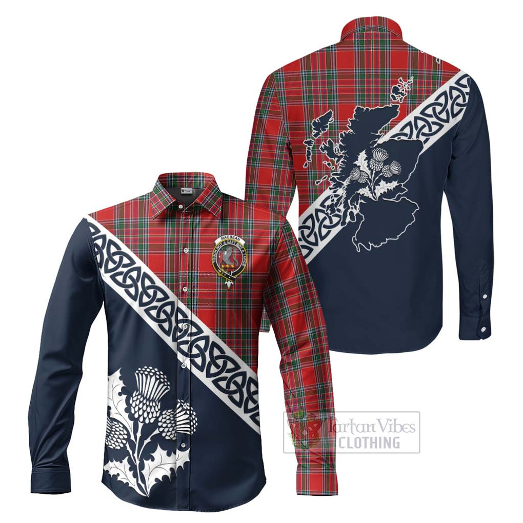 MacBean (MacBain) Tartan Long Sleeve Button Shirt Featuring Thistle and Scotland Map Men's Shirt S - Tartan Vibes Clothing