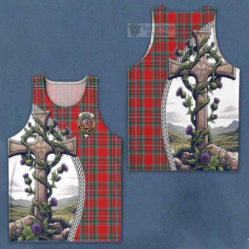 MacBean (MacBain) Tartan Men's Tank Top with Family Crest and St. Andrew's Cross Accented by Thistle Vines Men - Tartan Vibes Clothing