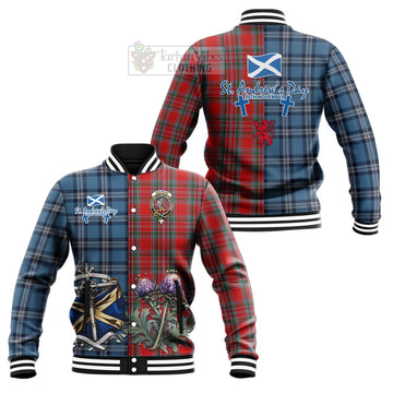 MacBean (MacBain) Tartan Baseball Jacket Happy St. Andrew's Day Half Tartan Style Unisex - Tartan Vibes Clothing