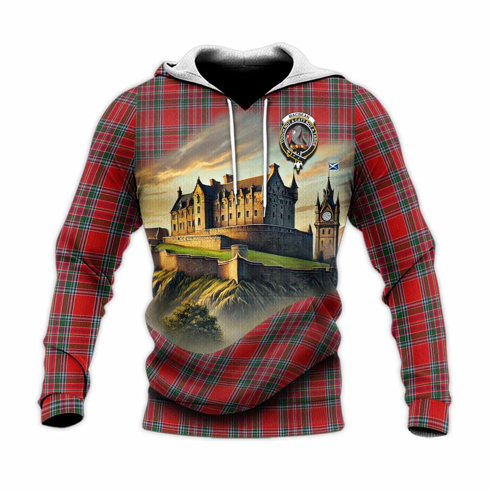 MacBean (MacBain) Tartan Family Crest Knitted Hoodie with Scottish Ancient Castle Style Unisex Knitted Pullover Hoodie - Tartan Vibes Clothing