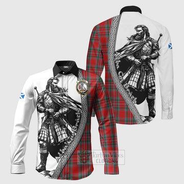 MacBean (MacBain) Tartan Clan Crest Long Sleeve Button Shirt with Highlander Warrior Celtic Style Men's Shirt S - Tartan Vibes Clothing