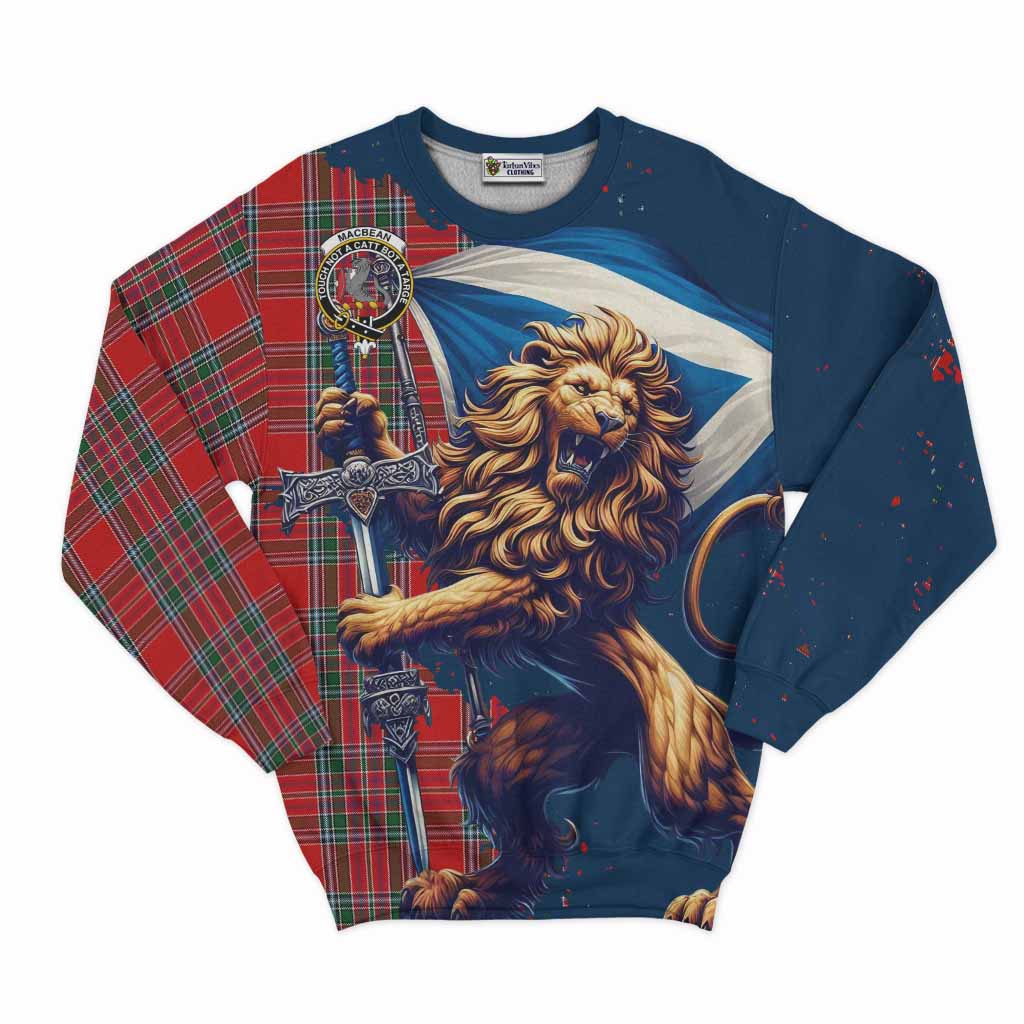 MacBean (MacBain) Tartan Family Crest Sweatshirt with Scottish Majestic Lion Unisex - Tartan Vibes Clothing