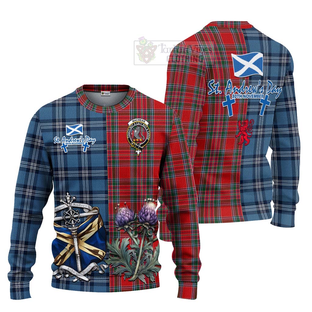 MacBean (MacBain) Tartan Knitted Sweater Happy St. Andrew's Day Half Tartan Style Unisex - Tartan Vibes Clothing