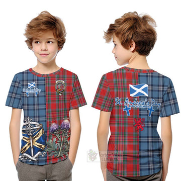 MacBean (MacBain) Tartan Kid T-Shirt Happy St. Andrew's Day Half Tartan Style Youth XL Size14 - Tartan Vibes Clothing