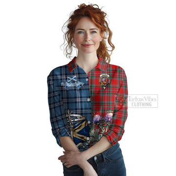 MacBean (MacBain) Tartan Women's Casual Shirt Happy St. Andrew's Day Half Tartan Style Female - Tartan Vibes Clothing