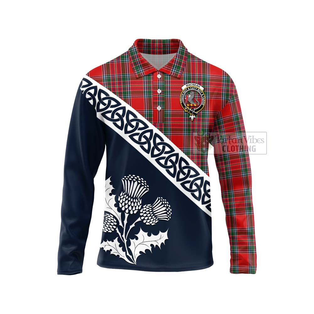 MacBean (MacBain) Tartan Long Sleeve Polo Shirt Featuring Thistle and Scotland Map Unisex - Tartan Vibes Clothing