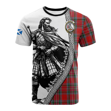 MacBean (MacBain) Tartan Clan Crest Cotton T-shirt with Highlander Warrior Celtic Style