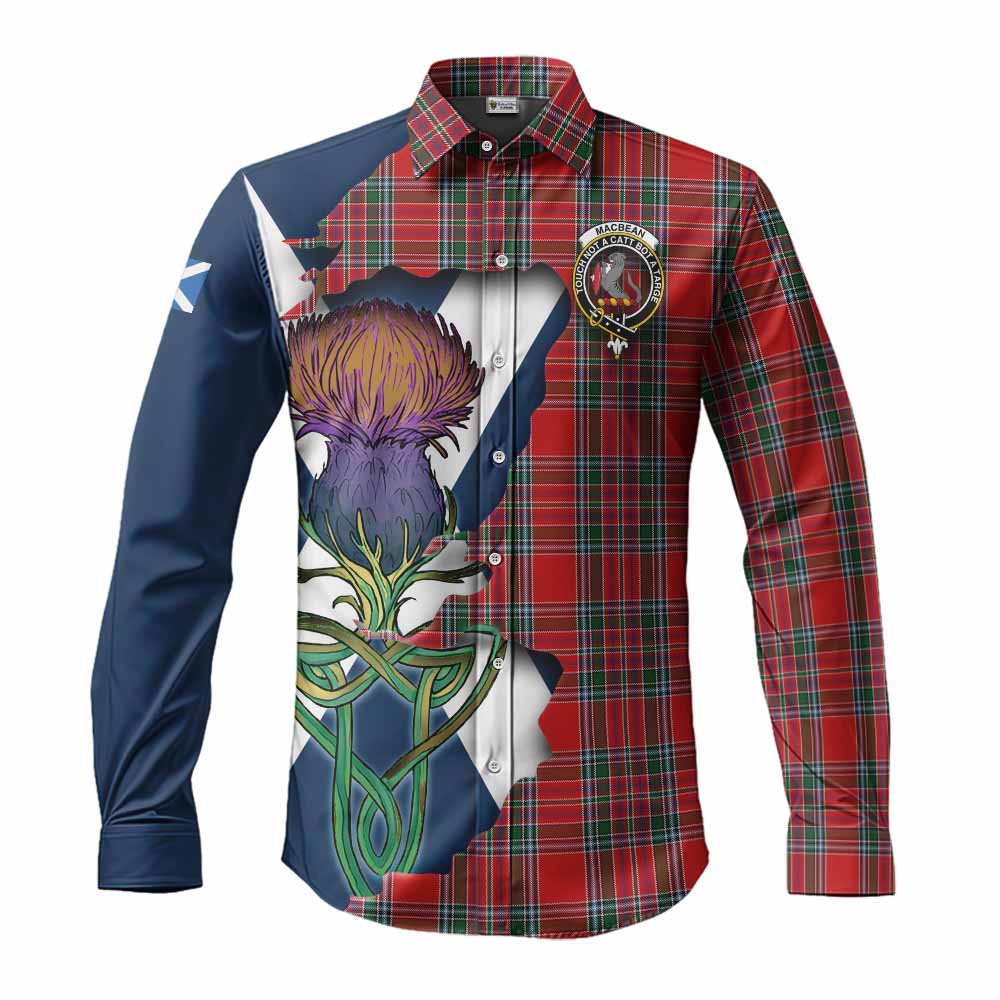 MacBean (MacBain) Tartan Family Crest Long Sleeve Button Shirt Scottish Thistle Celtic Inspired Men's Shirt S - Tartan Vibes Clothing