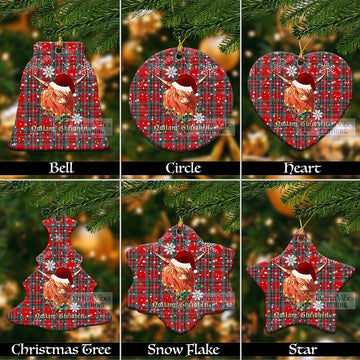 MacBean (MacBain) Tartan Christmas Ceramic Ornaments with Twinkle Highland Cattle Ceramic - Tartan Vibes Clothing