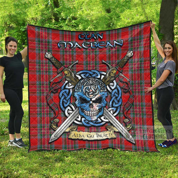 MacBean (MacBain) Tartan Quilt with Celtic Skull Alba Gu Brath Style Super King Quilt 91" x 110" - Tartan Vibes Clothing