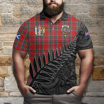 MacBean (MacBain) Crest Tartan Polo Shirt with New Zealand Silver Fern Half Style