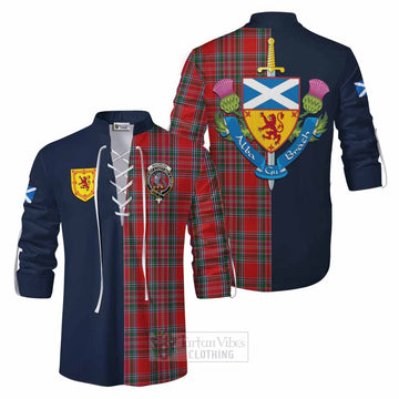 MacBean (MacBain) Tartan Ghillie Kilt Shirt Alba with Scottish Lion Royal Arm Half Style Men - Tartan Vibes Clothing