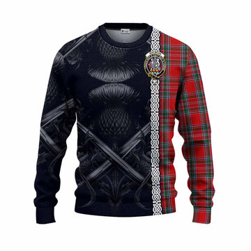 MacBean (MacBain) Tartan Knitted Sweater with Family Crest Cross Sword Thistle Celtic Vibes Unisex - Tartan Vibes Clothing
