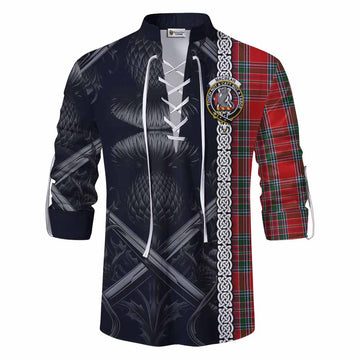 MacBean (MacBain) Tartan Ghillie Kilt Shirt with Family Crest Cross Sword Thistle Celtic Vibes Men - Tartan Vibes Clothing
