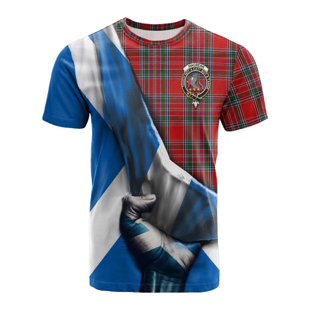 Tartan Vibes Clothing MacBean (MacBain) Tartan Cotton T-shirt with Family Crest Scotland Patriotic Style