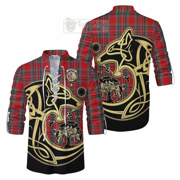 MacBean (MacBain) Tartan Ghillie Kilt Shirt with Family Crest Celtic Wolf Style Men - Tartan Vibes Clothing