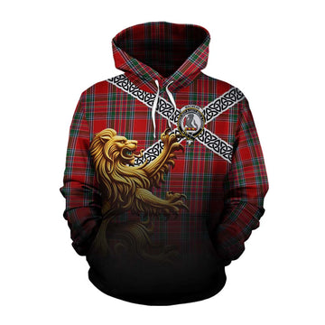 Tartan Vibes Clothing MacBean (MacBain) Crest Tartan Cotton Hoodie with Golden Lion Emblem Celtic Style