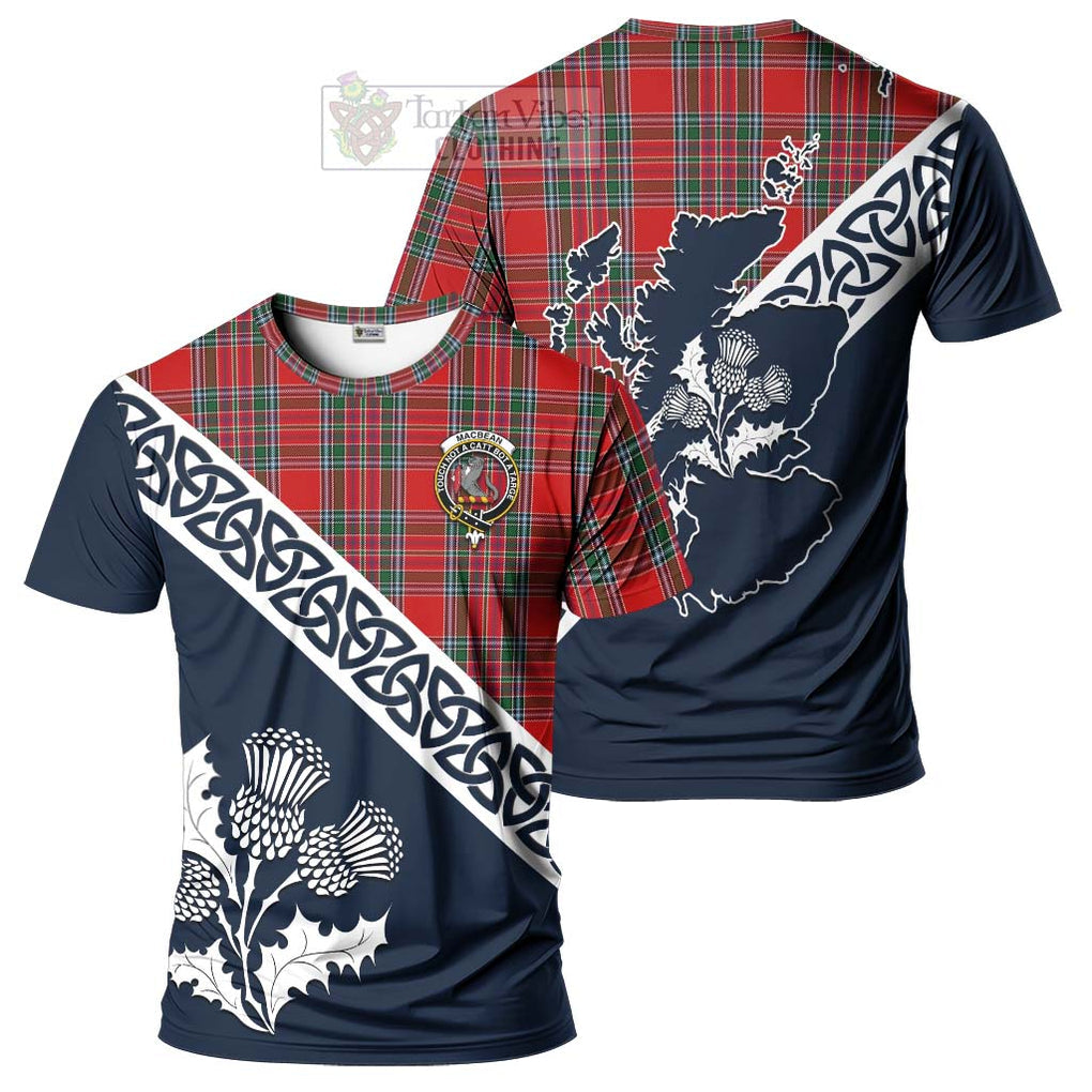 MacBean (MacBain) Tartan T-Shirt Featuring Thistle and Scotland Map Kid's Shirt - Tartanvibesclothing Store
