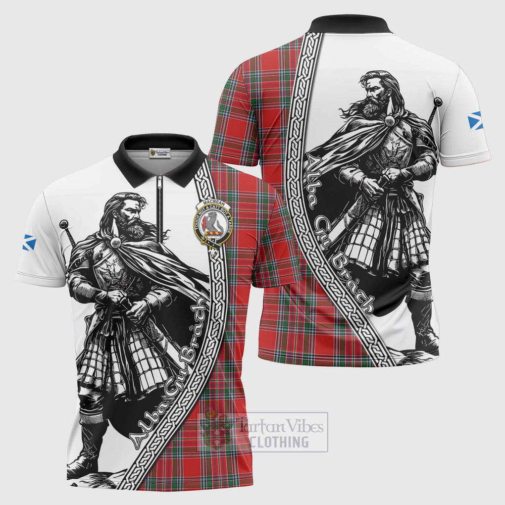 MacBean (MacBain) Tartan Clan Crest Zipper Polo Shirt with Highlander Warrior Celtic Style Unisex - Tartan Vibes Clothing