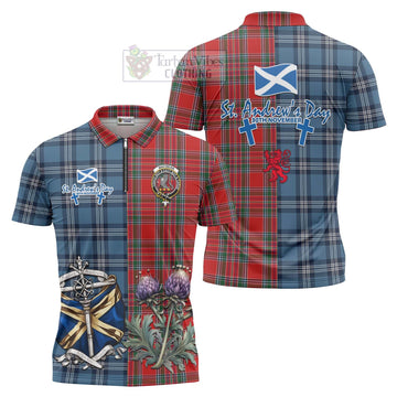 MacBean (MacBain) Tartan Zipper Polo Shirt Happy St. Andrew's Day Half Tartan Style Unisex - Tartan Vibes Clothing