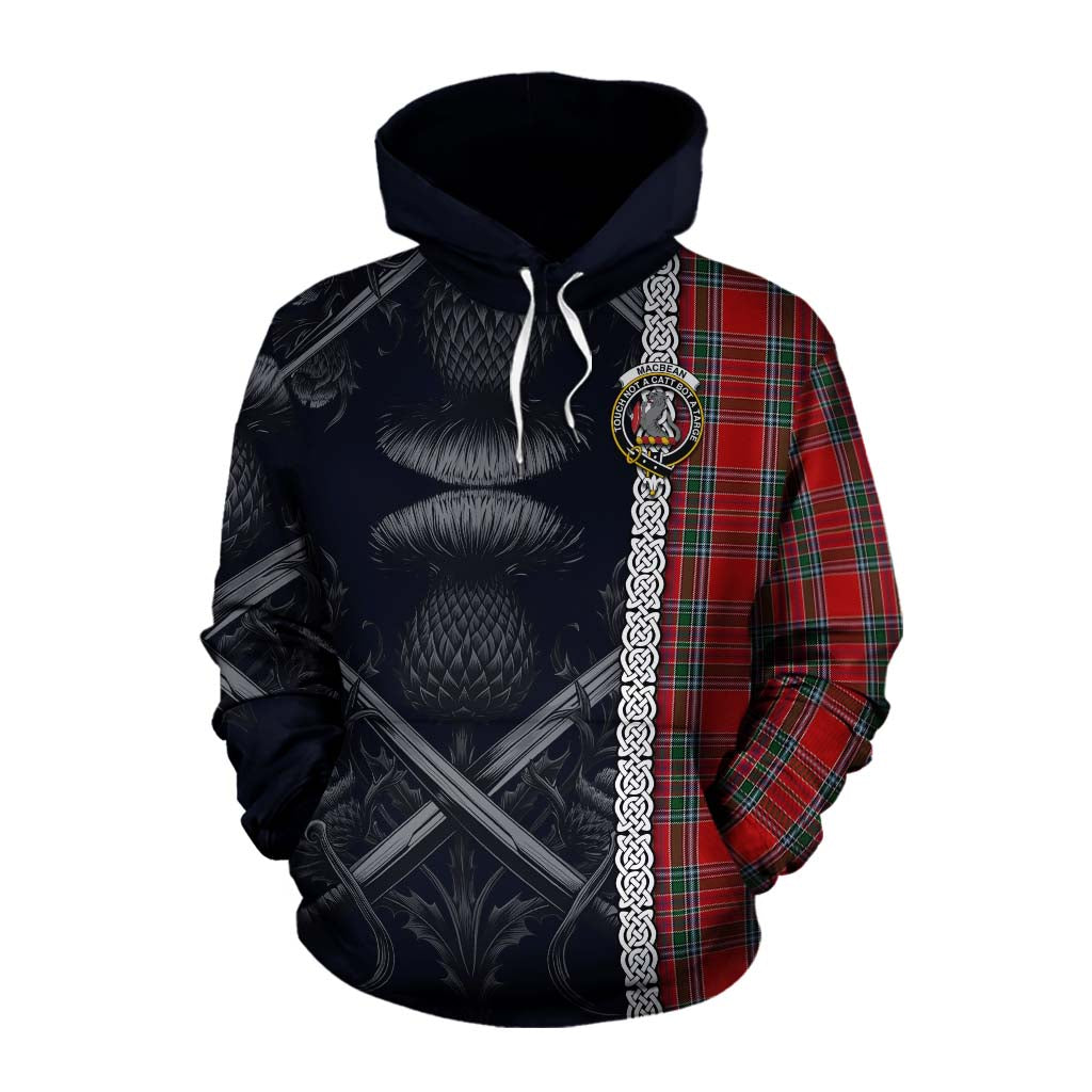MacBean (MacBain) Tartan Cotton Hoodie with Family Crest Cross Sword Thistle Celtic Vibes Pullover Hoodie XS - Tartan Vibes Clothing