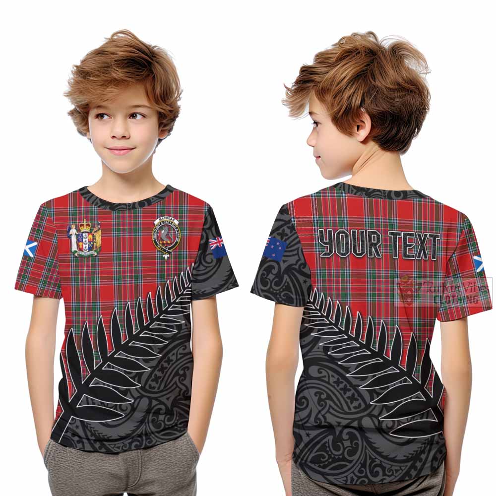 Tartan Vibes Clothing MacBean (MacBain) Crest Tartan Kid T-Shirt with New Zealand Silver Fern Half Style
