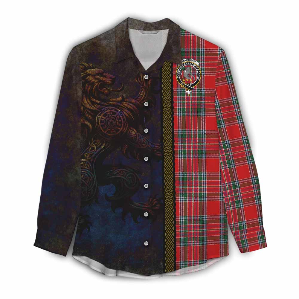 Tartan Vibes Clothing MacBean (MacBain) Tartan Family Crest Women's Casual Shirt Alba Gu Brath Be Brave Lion Ancient Style