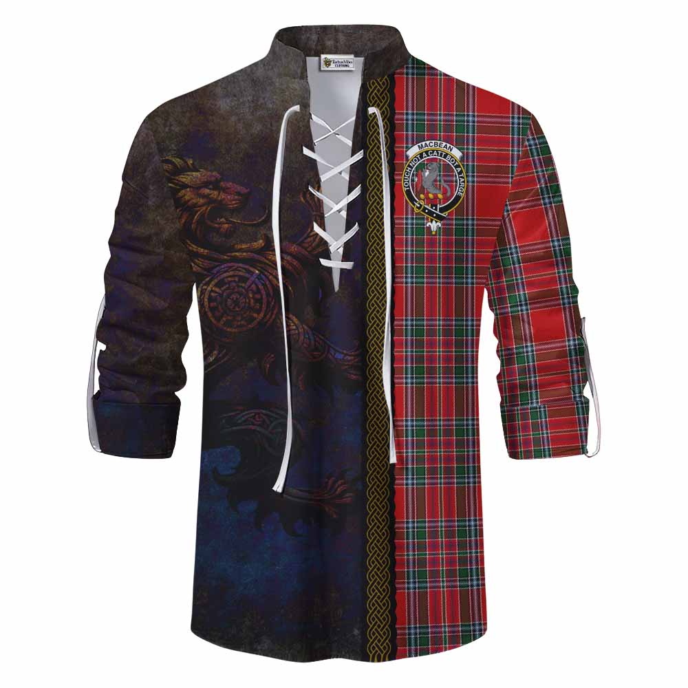 Tartan Vibes Clothing MacBean (MacBain) Tartan Family Crest Ghillie Kilt Shirt Alba Gu Brath Be Brave Lion Ancient Style